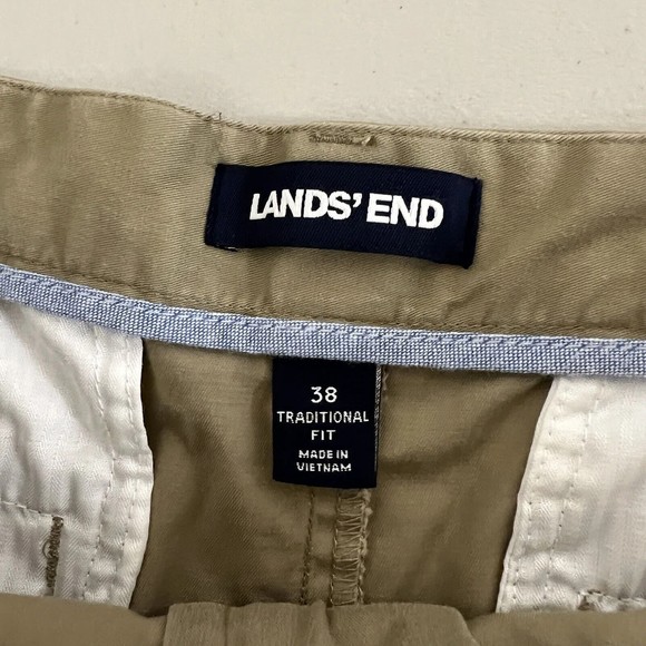 Lands End Mens Chino Shorts Size 38 Khaki Beige Summer Golf Preppy Bermuda - Picture 3 of 7